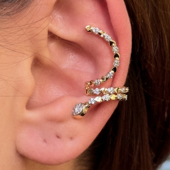 İki Renk Sarmal Taşlı Ear Cuff – Gold/Silver resmi