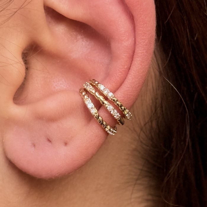 Braided Pavé Triple Ear Cuff – Gold resmi