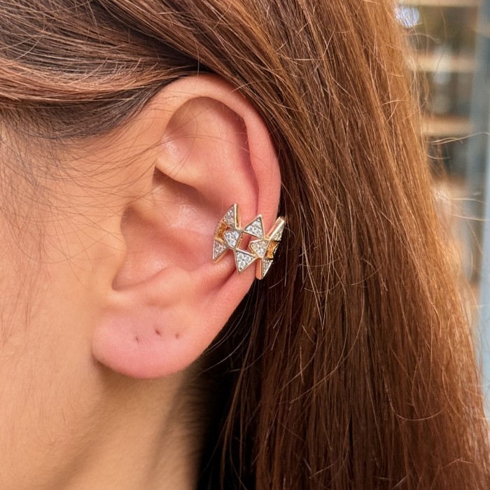 Rope & Pavé Triple Ear Cuff – Two‑Tone resmi