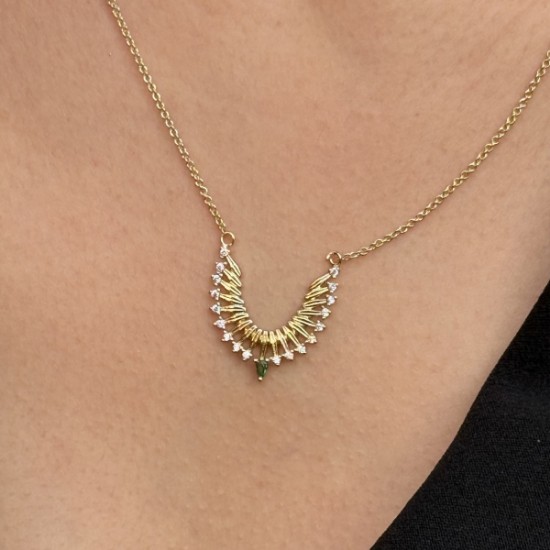 Yeşil Damla Uçlu Işık Kolye resmi