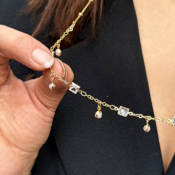 Kare Taşlı Uzun İstasyon Kolye resmi