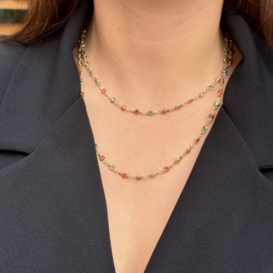 Renkli Taşlı Zincir Kolye resmi