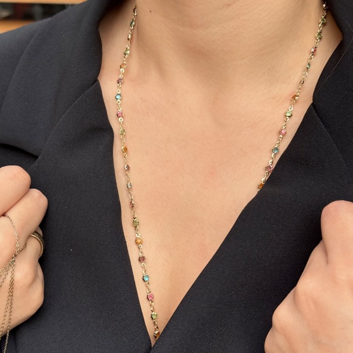 Renkli Taşlı Zincir Kolye resmi