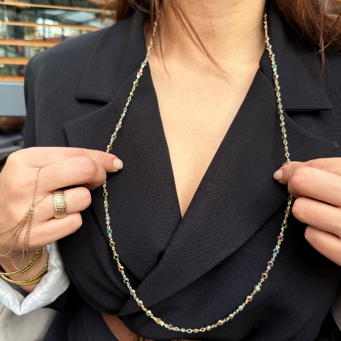 Renkli Taşlı Zincir Kolye resmi