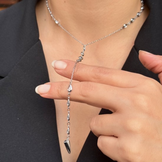 Mercury Drip Lariat Necklace – Silver resmi