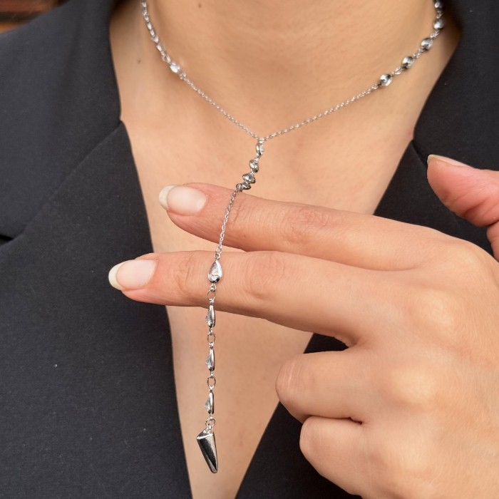 Mercury Drip Lariat Necklace – Silver resmi