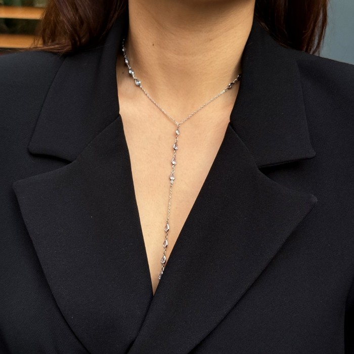 Mercury Drip Lariat Necklace – Silver resmi