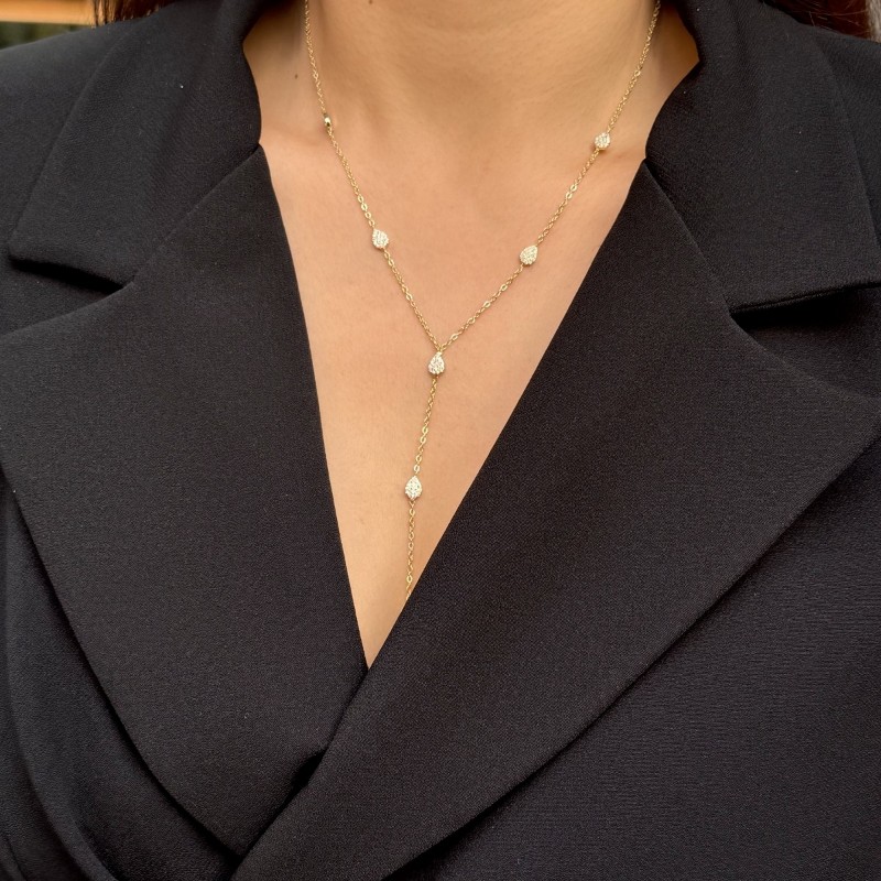 Aurora Pavé Teardrop Lariat – Gold resmi