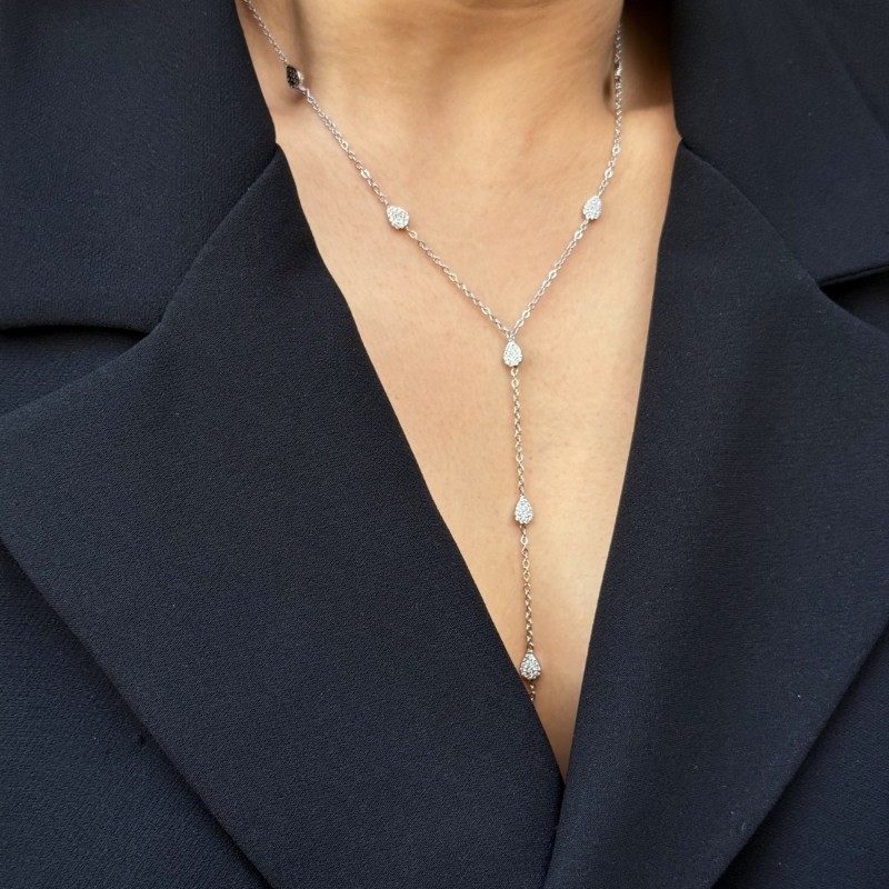 Crystal Dewdrop Lariat – Silver resmi