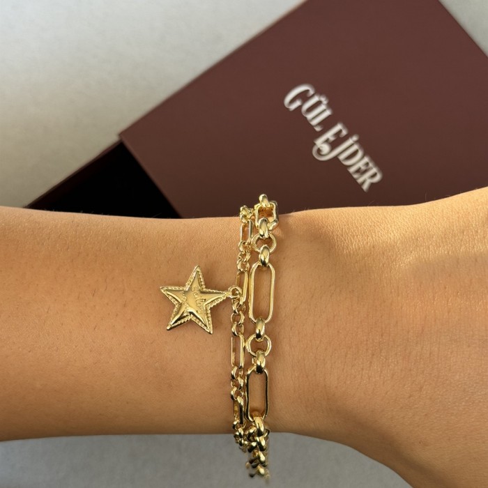 İkili Zincir Yıldız Charm Bileklik  resmi
